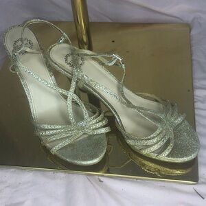 Size 10 Shoe Glitter Rhinestone Strappy Heels in Gold